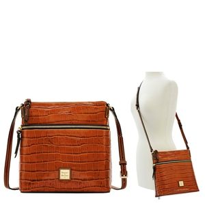 π DOONEY & BOURKE Croc Embossed Leather Crossbody Bag Cognac NWT